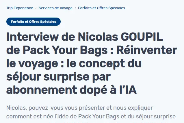 Interview de Nicolas GOUPIL Dirigeant de Pack Your Bags