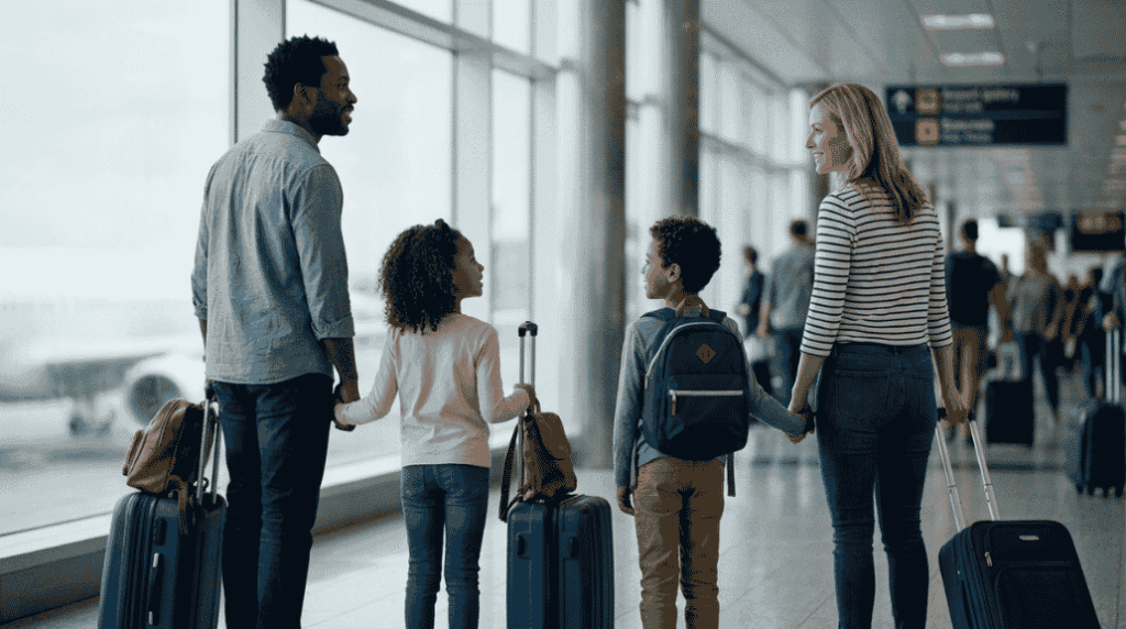 famille aeroport voyage surprise