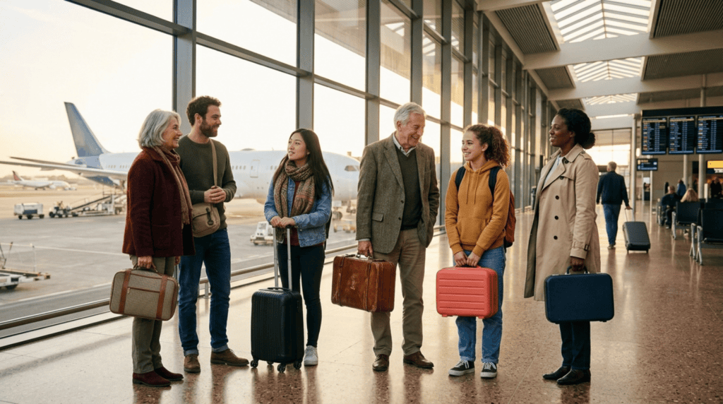 groupe a l'aéroport