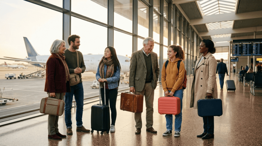 groupe a l'aéroport